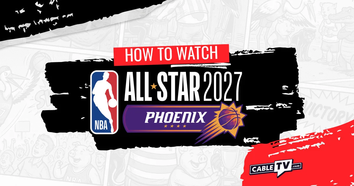 The NBA All-Star 2027 Phoenix logo on a black, white, and gray background with text reading "How To Watch."