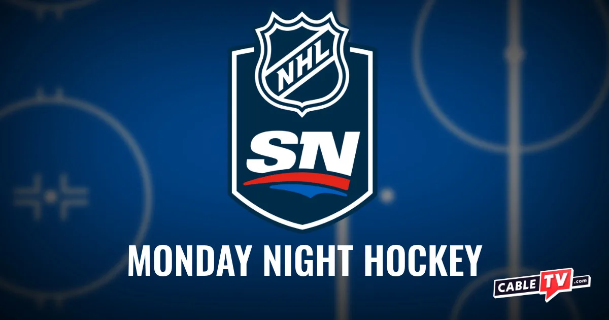 Sportsnet NHL logo above the words 'Monday Night Hockey' on a blue hockey-rink background.
