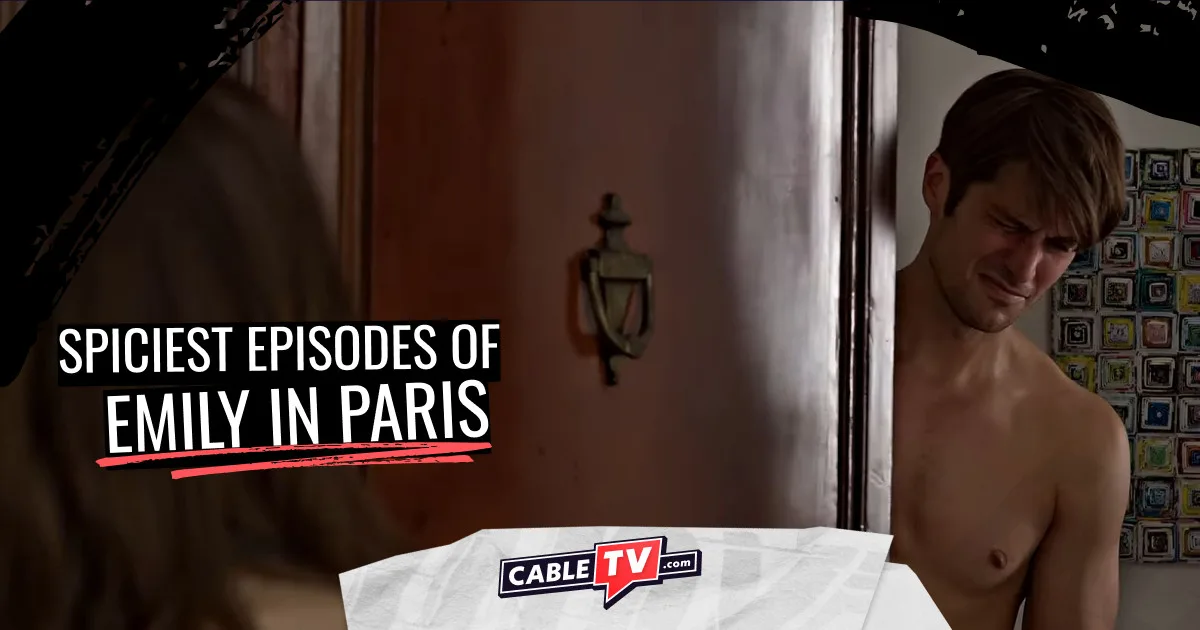 A shirtless, sleepy man opens the door to a woman.