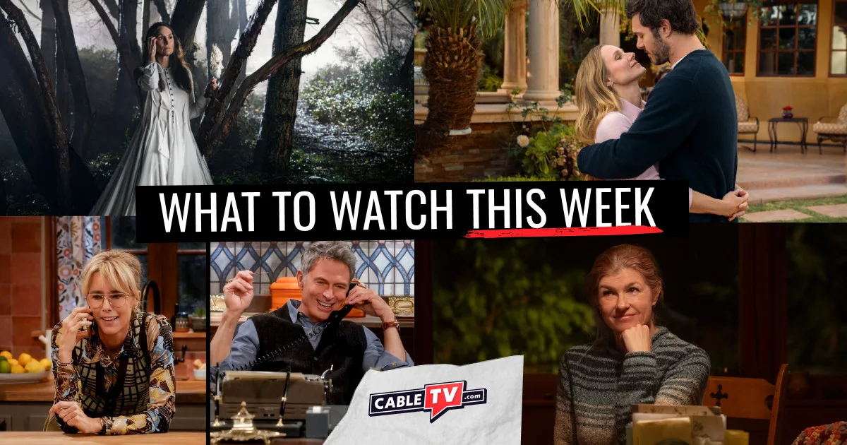 A collage of images from "Yaga," "Nobody Wants This," "Newlyweds," and "Phony," shows covered in CableTV.com’s What to Watch This Week column for Oct. 19–25.