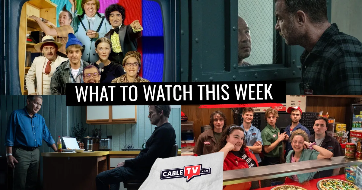 A collage of images from "SCTV: The Greatest Show You've Never Heard Of", "Nocturne", "Dexter: Resurrection", and "Minimum Wage", shows and movies covered in CableTV.com’s What to Watch This Week column for Oct. 26–Nov. 1.