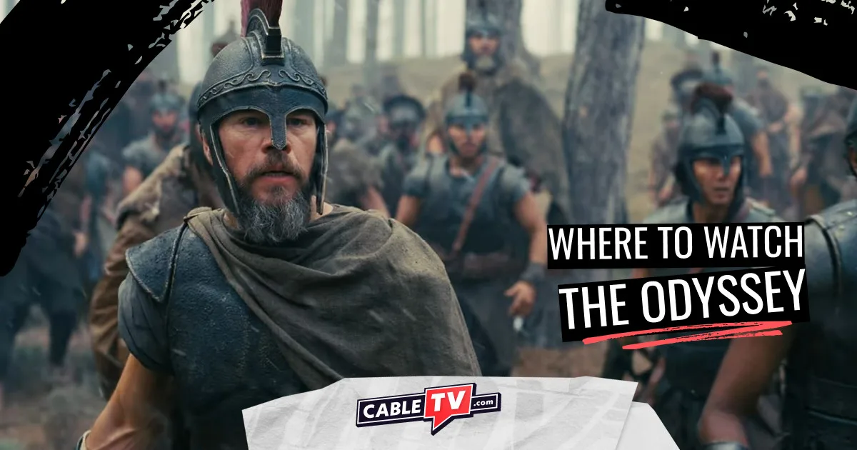 where to watch the odyssey Matt Damon in a scene from 'The Odyssey.'