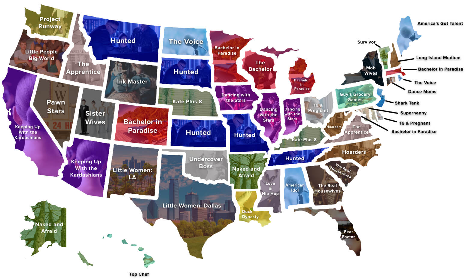 Map of America's favorite reality tv show