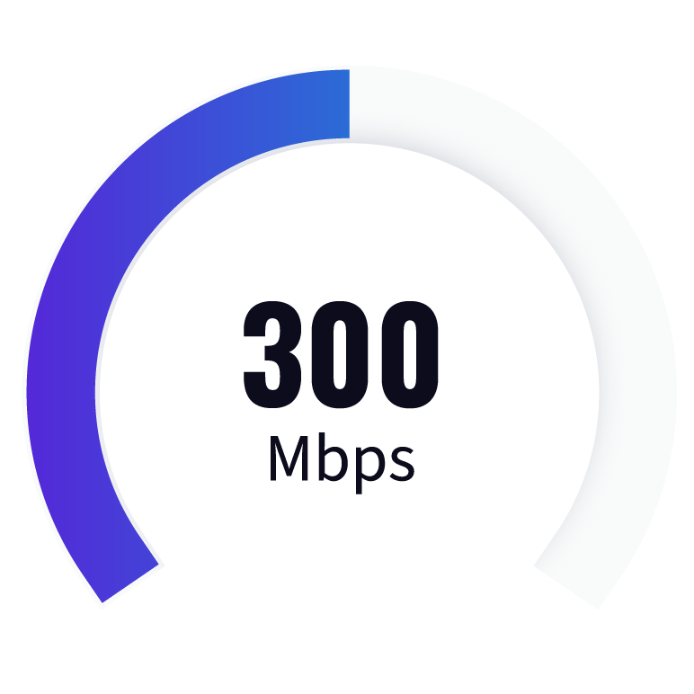 Speed dial showing 300 Mbps