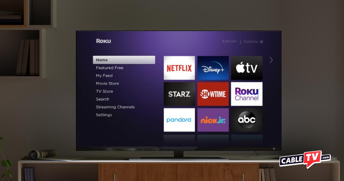 Roku home screen showing streaming service logos