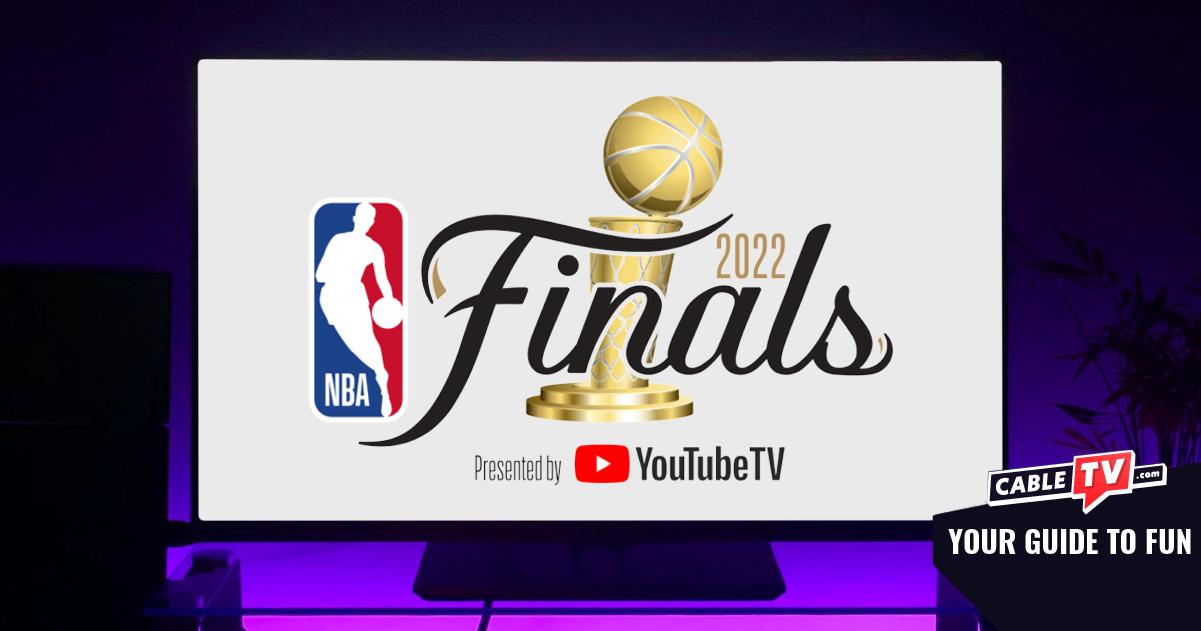 2022 NBA Finals logo displaying on backlit TV.