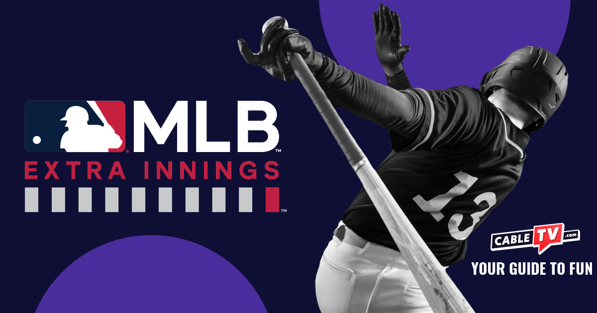 MLB EXTRA INNINGS logo next to baseball player swinging a bat