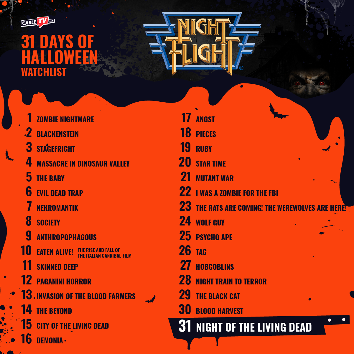 31 days of horror movie recommendations for Night Flight Plus.