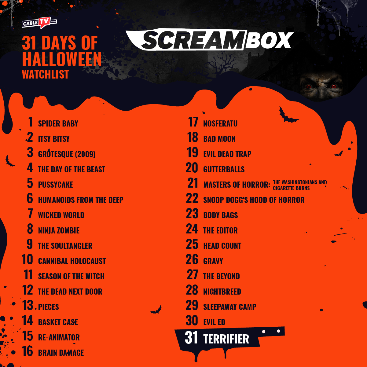 31 days of horror movie recommendations for Screambox.