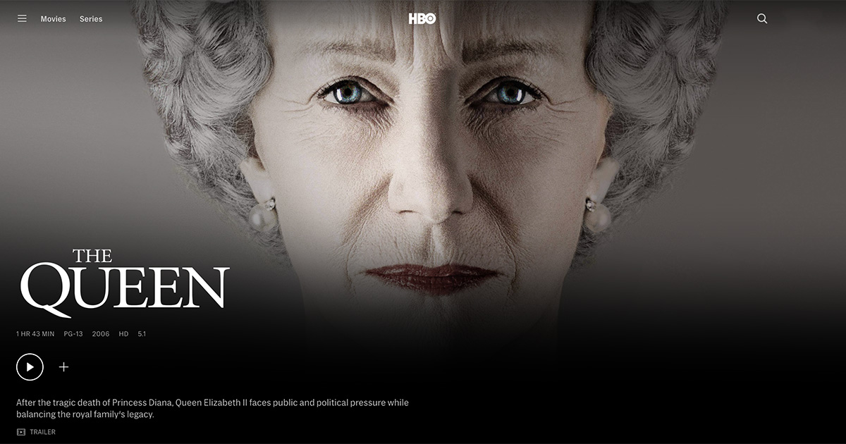 Overview screen of The Queen on HBO Max
