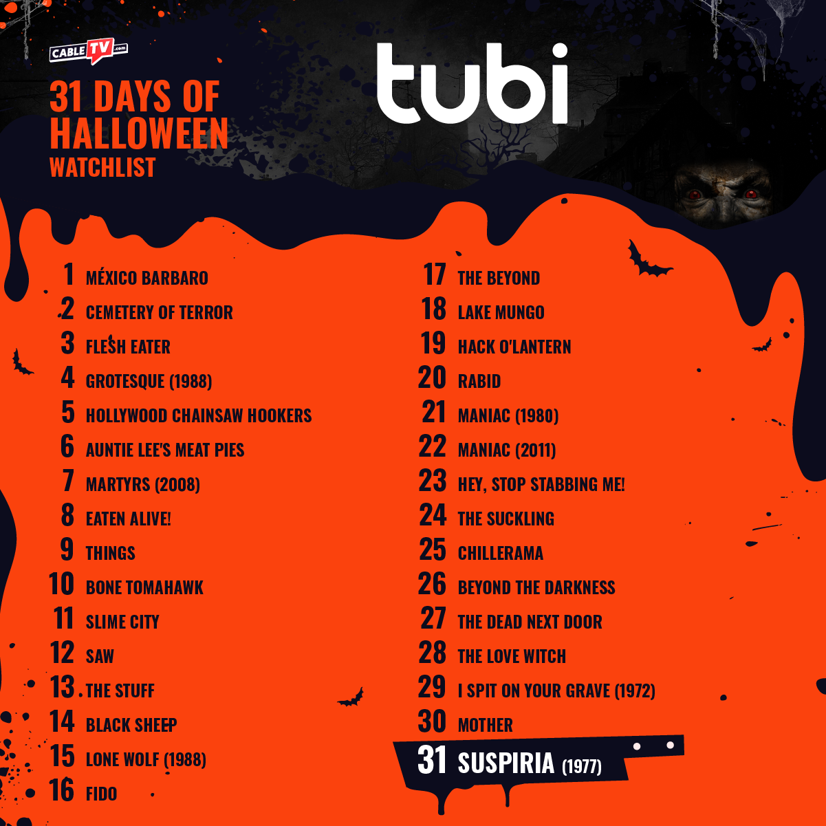 31 days of horror movie recommendations for Tubi.