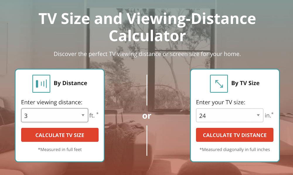 Input boxes showing numbers to calculate the best viewing distance from your TV.