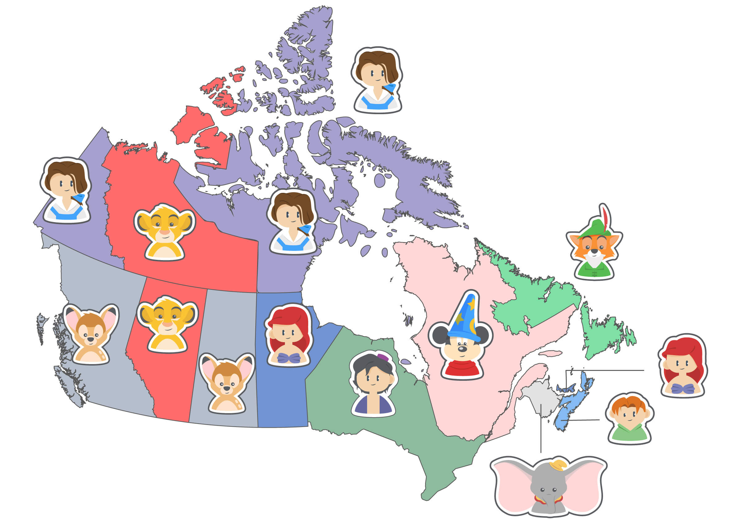 Map of Favorite Disney Characters by Canadian territories