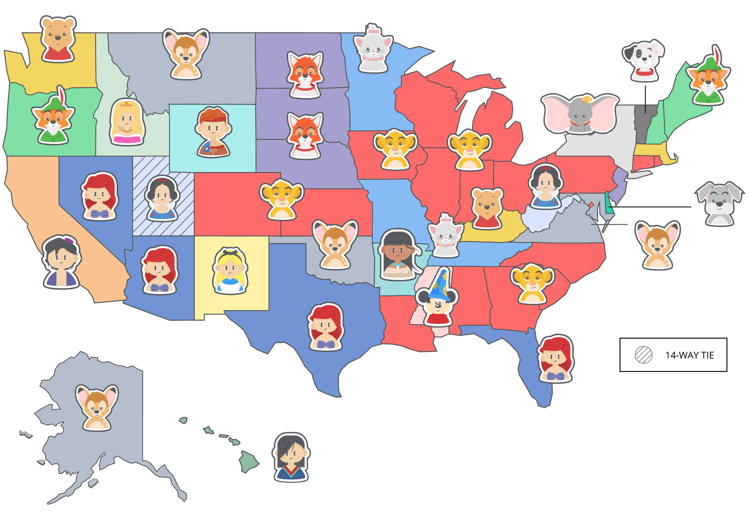 Map of Favorite Disney Characters by U.S. States