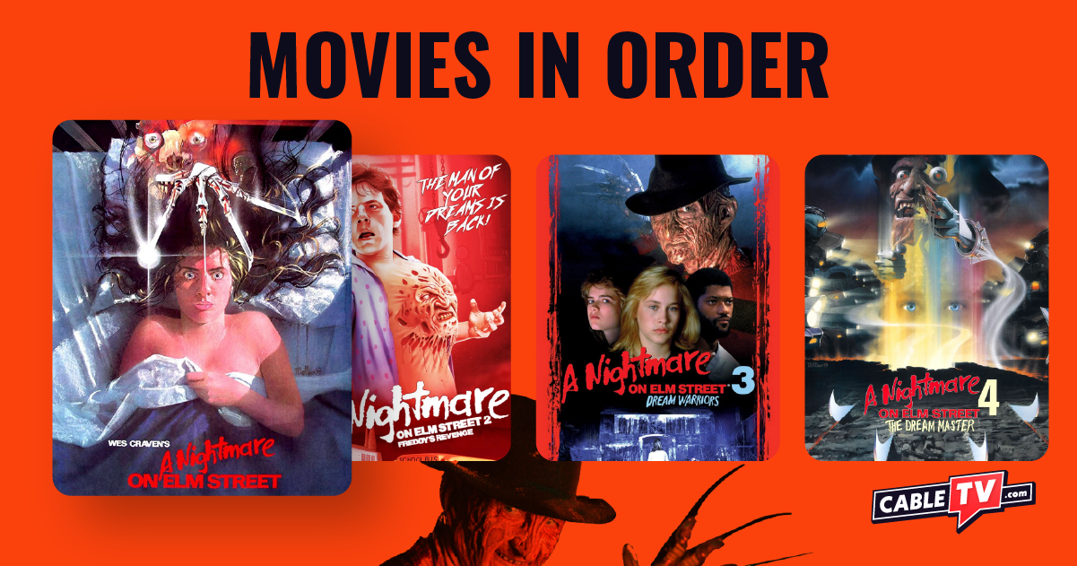 A collage of Blu-ray covers for the first four A Nightmare on Elm Street movies.