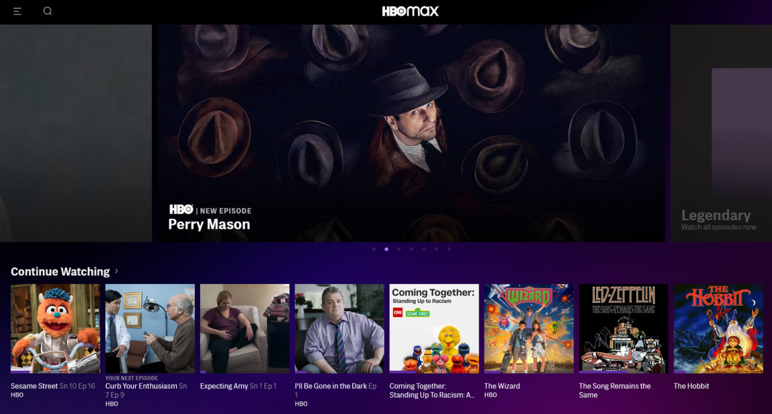 HBO Max homescreen screenshot