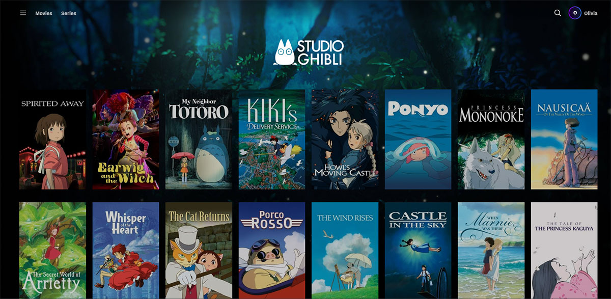 Studio Ghibli home screen on HBO Max