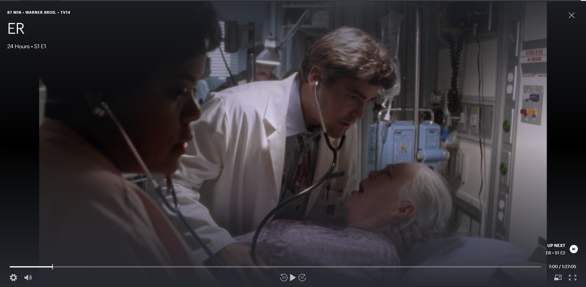Screenshot of ER playing on Hulu interface