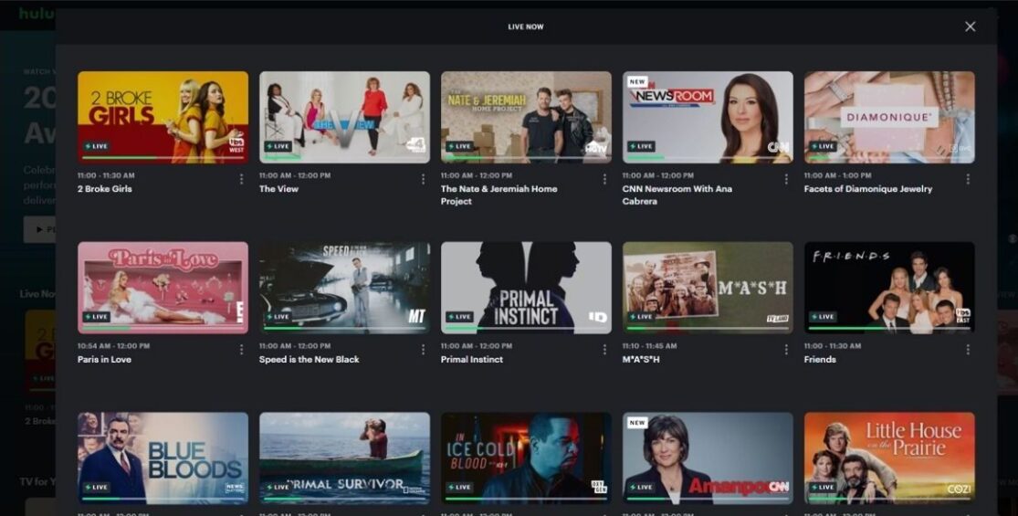 Hulu + Live TV Live Now guide