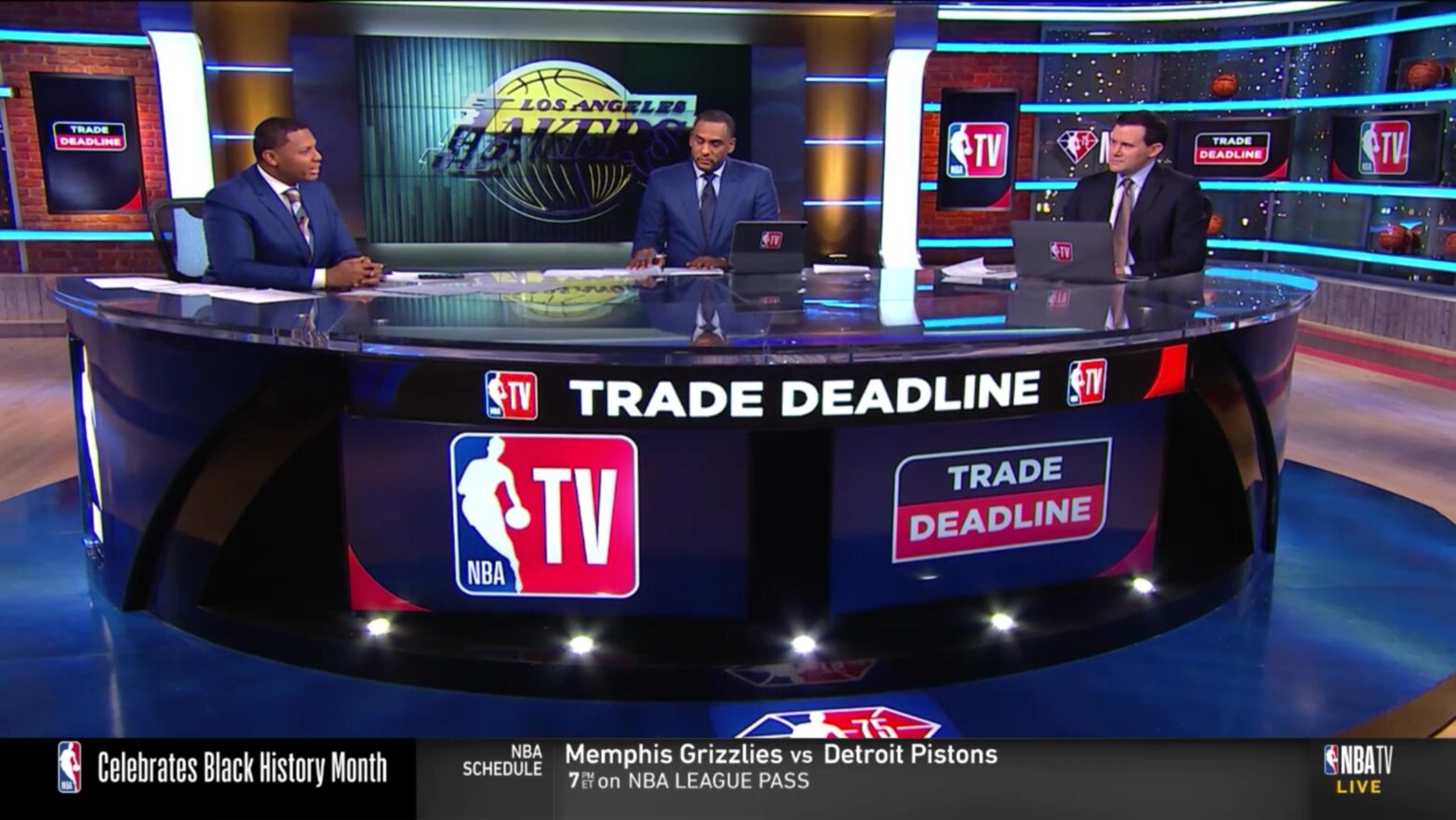 A screenshot of NBA TV’s studio coverage of the NBA trade deadline.