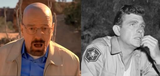 Side-by-side headshots of Walter White and Sheriff Andy Taylor