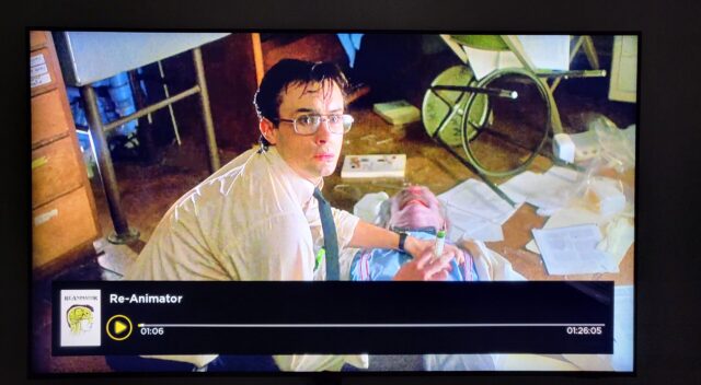 A scene from Re-Animator on Screambox.