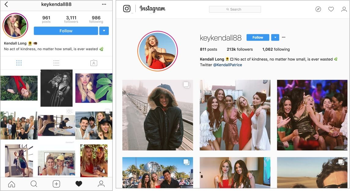 Kendall Instagram Followers from The Bachelor