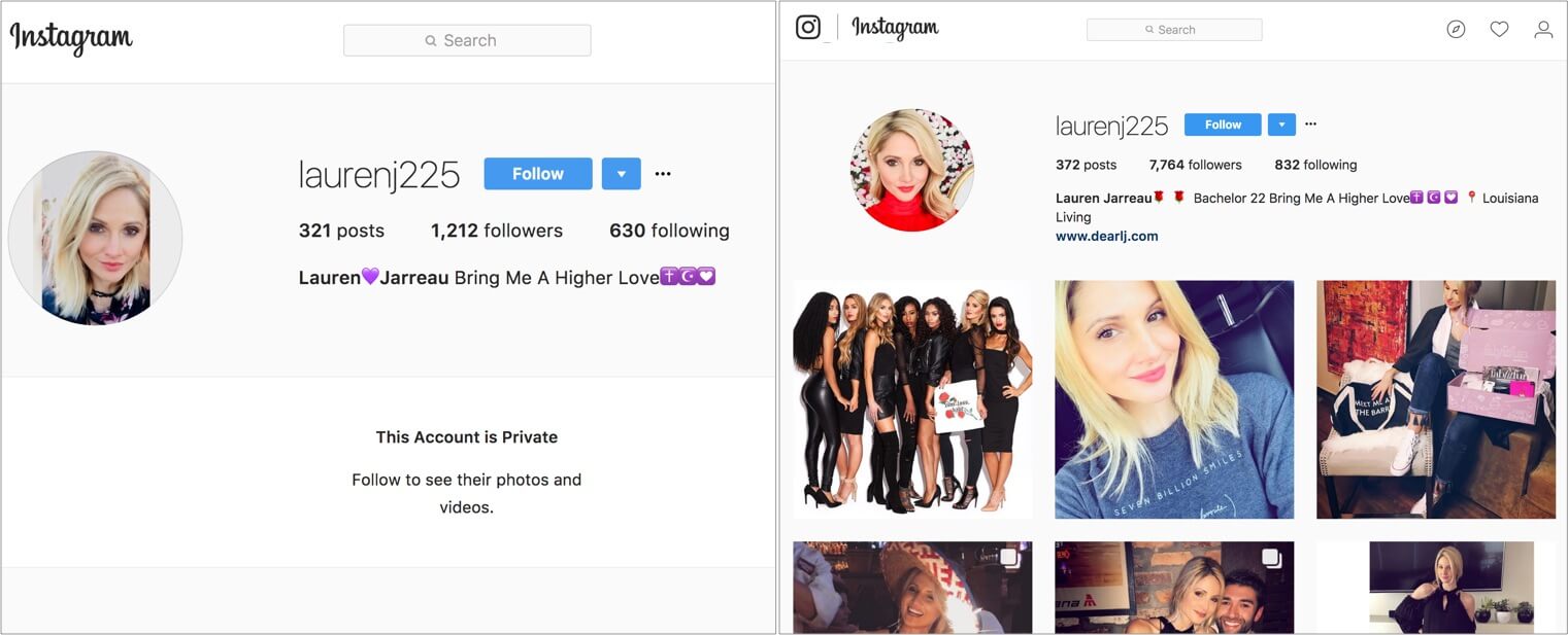 Lauren J Instagram Followers from The Bachelor