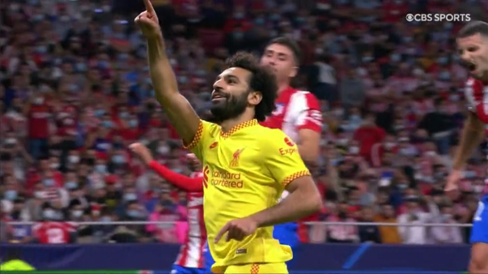 Paramount Plus screenshot of soccer player Mohamed Salah celebrating a goal.