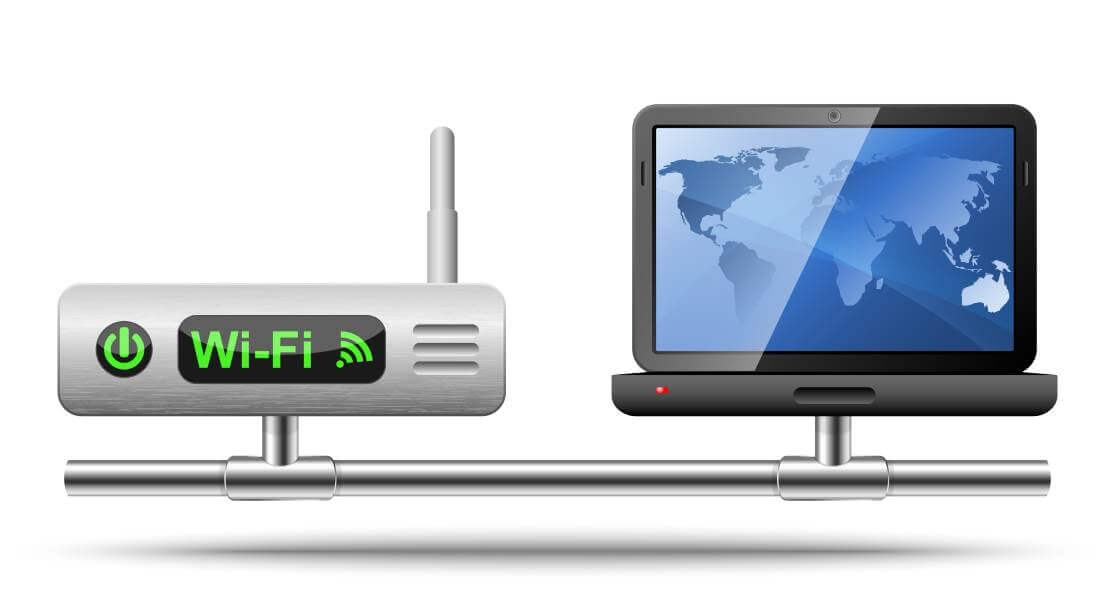 A Wi-Fi router with a laptop.