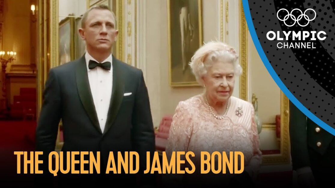 Screengrab from the 2012 Olympics Opening Ceremony skit with Queen Elizabeth II and James Bond