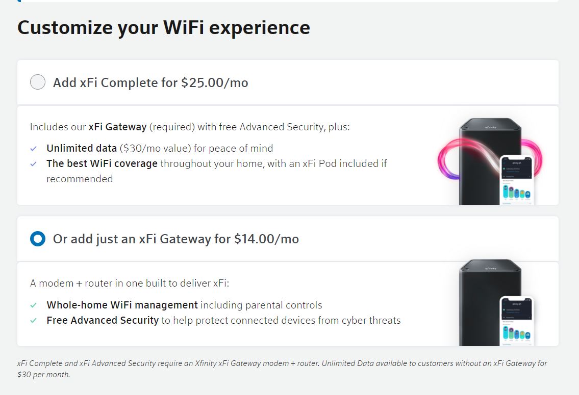 Pick and xFi Gateway online on your Xfinity account